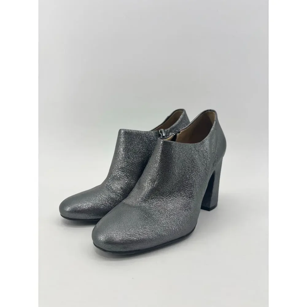 Naturalizer Womens 7.5 Metallic Pewter Gray Block Heel Ankle Booties